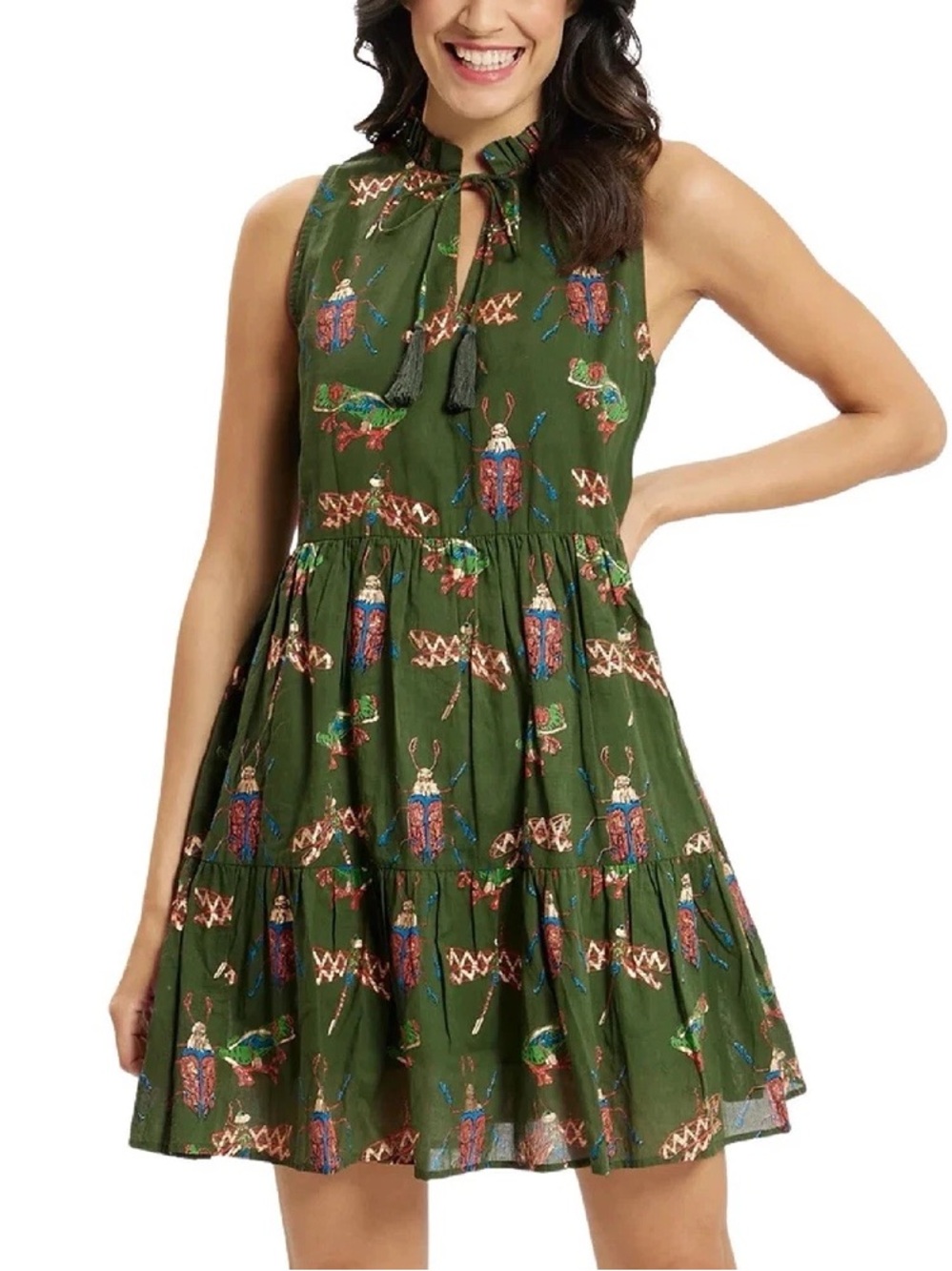 Jude Connally Women’s Mariah Dress Cotton Sleeveless Bugs Frogs Size S